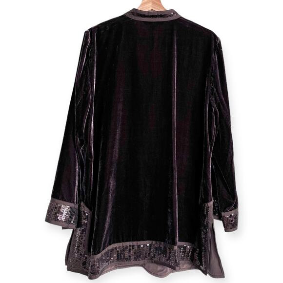 Nygard Collection Brown Velvet Velour Split Collar Sequin Trim Tunic Womens 14 - Picture 2 of 9